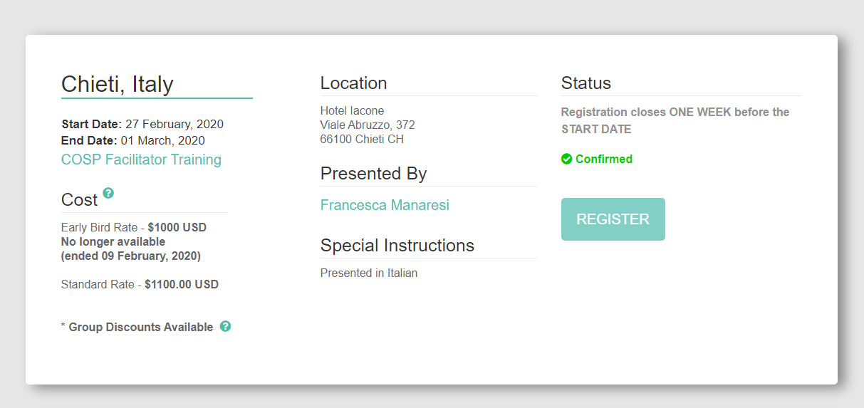 COSP RegisterForATraining Italy